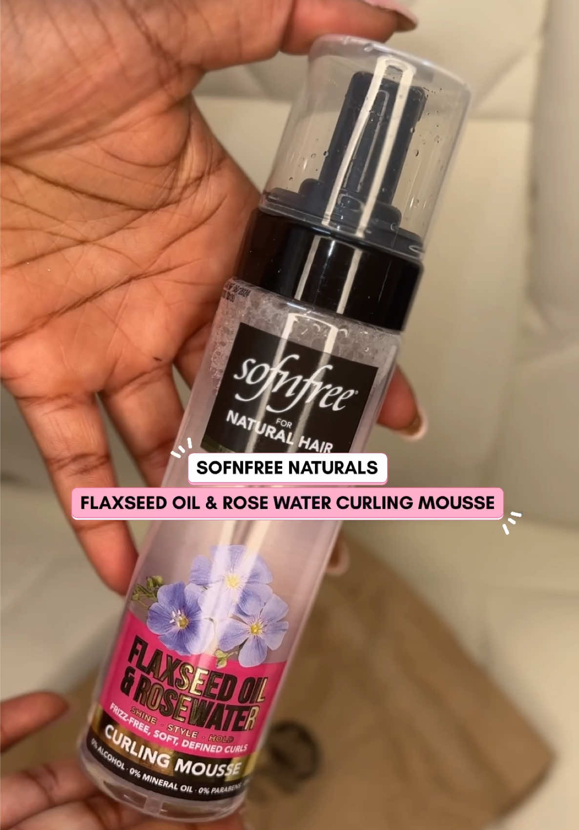 @Sofnfree Naturals Flaxseed oil & Rose water curling mousse 🌸 #sofnfree #curlingmousse #fyp #hairtok 