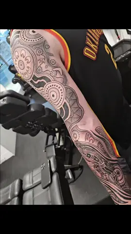 Thanks to Tyson for sitting 3 days back to back for his aboriginal sleeve 💪🏽🙏🏾 Design based on work by Bundjalung Dreaming.  - #tattoo #brisbanetattooartist #brisbanetattooist  #aboriginaltattoo 