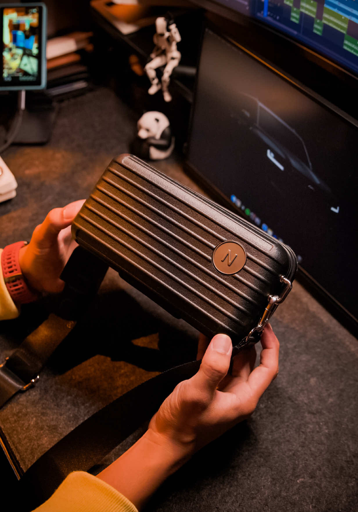 NuPrene Lucca Mini Travel Bag a mini luggage-style sling with a durable hardshell case, stainless steel buckles, and a matte finish that feels premium. Compact, water-resistant, and just the right size for essentials, perfect for errands or quick trips. Available in different colors, linked below. #NupreneLuccaBag #MiniLuggageBag #totokwa 