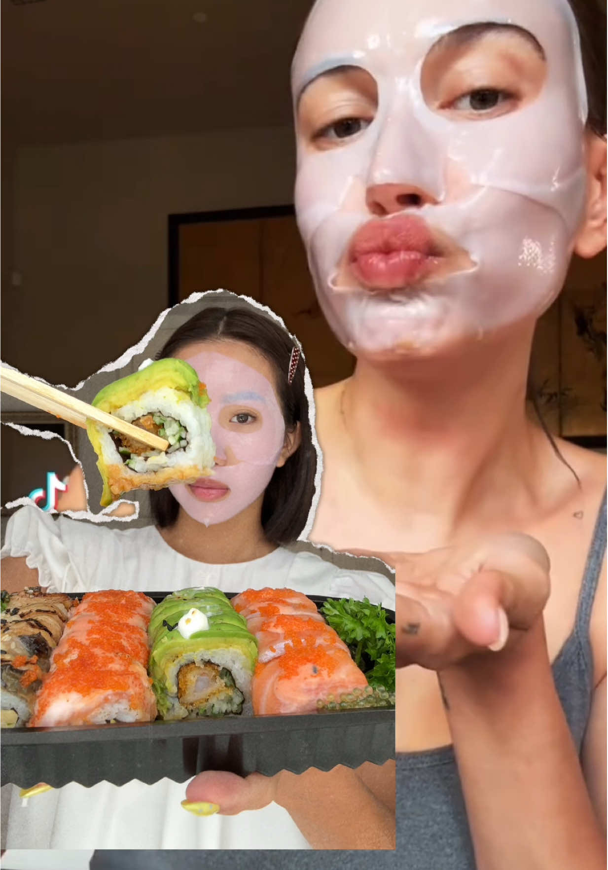 Trend đắp mặt nạ ăn sushi kiki #lethikhanhhuyen #medicube #medicubereskin #haileybieber 