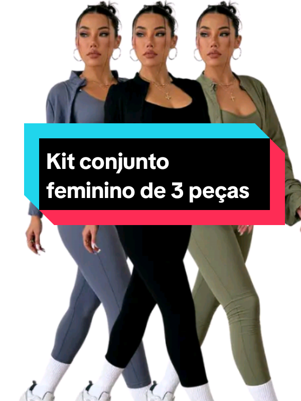 Kit conjunto feminino de 3 peças  #LojaTikTok #EstiloConfortável #ModaFeminina #tiktokshop 