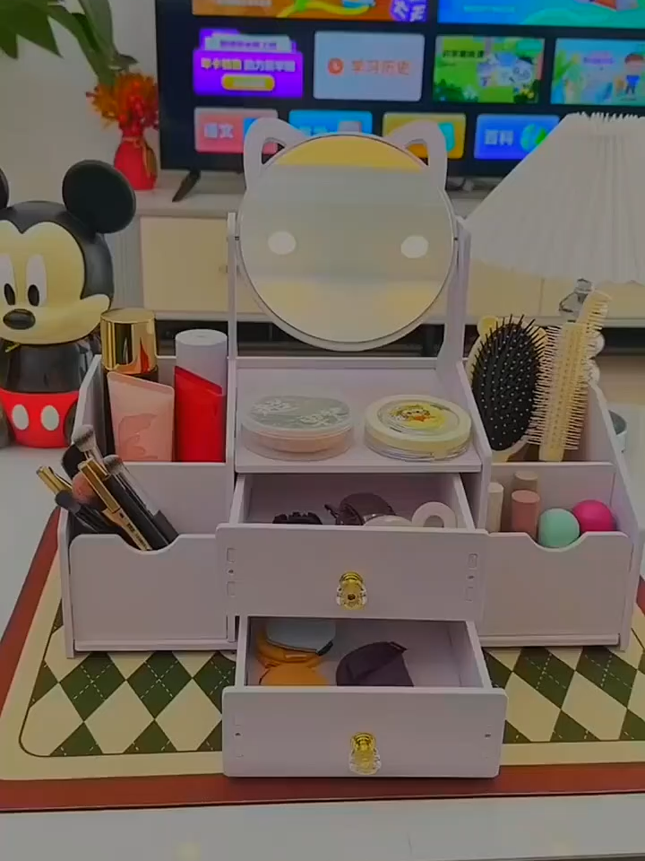 化妆品收纳盒桌面化妆镜护肤品置物架台式首饰整理学生宿舍带抽屉#收纳整理 #居家好物 #家庭必备 #好