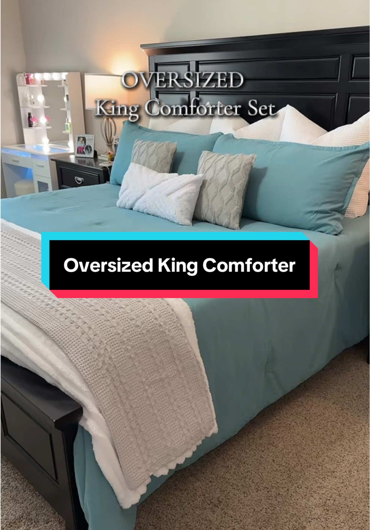 I put this on my bed today and just fell in love! The length is EVERYTHING! I wish all my comforters were this long!! @Litanika  #comforter #comforterset #bedding #beddingset #oversizedkingcomforter 