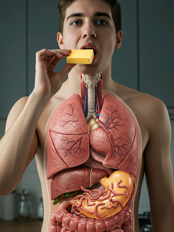 What happens if you eat too much Butter 🧈? Suggested title and hashtags Title: Butter: The Delicious Debate #butterlove, #foodscience, #healthyeating, #cookingchallenge, #asmrfood 