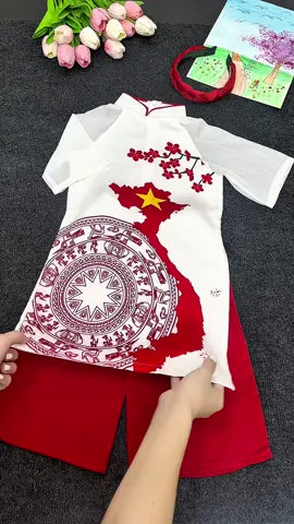 Áo dài BẢN ĐỒ VIỆT NAM Tơ lụa ý nghĩa cho bé dịp 2.9 🇻🇳❤️#xuhuong #aodaibandovietnam #aodaicodosaovang #aodailua #viralvideo 