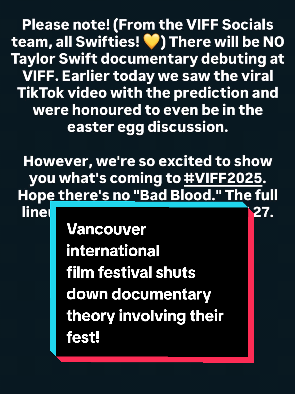 We love an honest team! 👑 #taylorswift #swiftie #swifttok #documentary #theory @VIFF 🫶