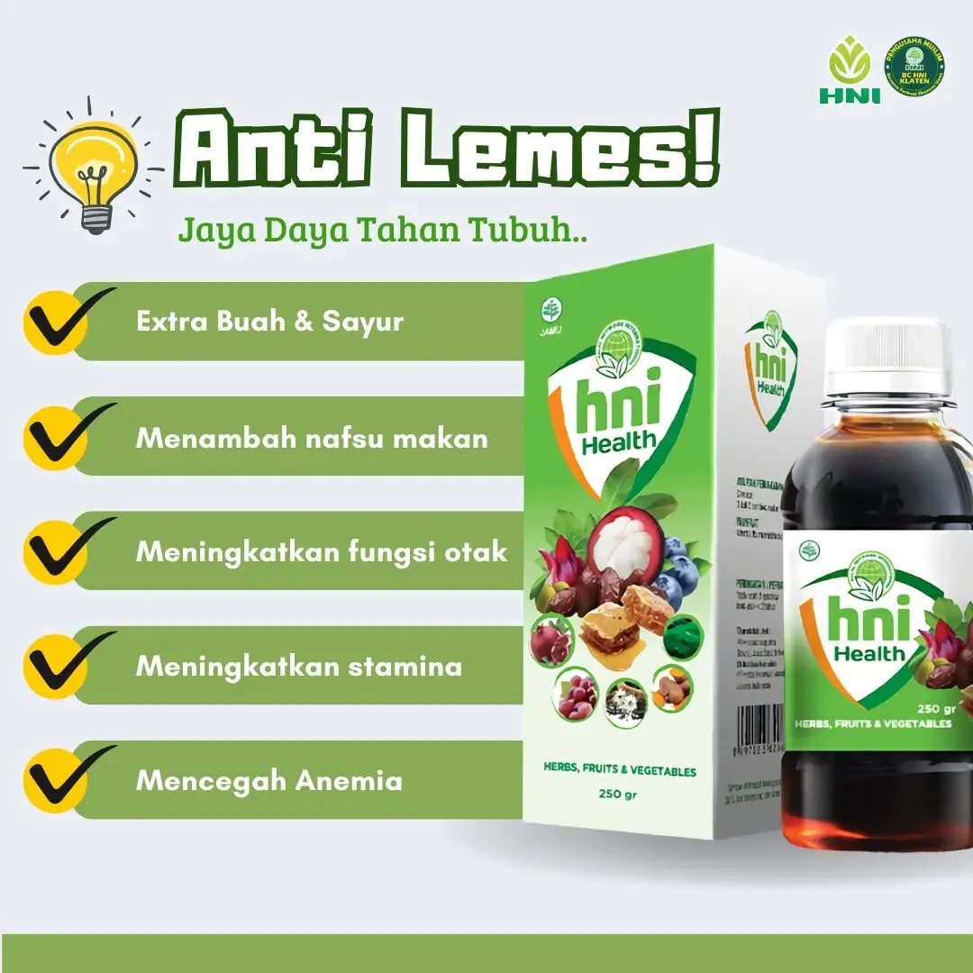 🌿 HNI HEALTH – Partner Sehat untuk Hidup Lebih Baik! 🌟 💪🏻 Temukan solusi alami, tingkatkan kesehatanmu dan jalani gaya hidup yang lebih bugar bersama HNI HEALTH. Karena kesehatanmu adalah prioritas utama! 💪🏻🍃 🤩 HNI HEALTH terbuat dari herbal-herbal alami yang kaya akan antioksidan & serat ❤️ HNI HEALTH perlindungan BAIK untuk yang TERBAIK Cocok diminum bagi anak - anak sampai dewasa 🌟🤩 👉 Jangan lupa minum HNI HEALTH tiap hari yaa, membantu menjaga daya tahan tubuh kamu loh.. 👉 Semangat Hidup Sehat untuk hidup lebih baik ✊🏻 Checkout sekarang di HNI.id😁 klik linknya di sini👇🏻 _*[https://s.hni.id/R00JYZ0]*_ Mumpung ada PROMO ONGKIR BULAN AGUSTUS diskon ongkir hingga 45 ribu di HNI.id, jadi jangan dilewatkan ya promonya✨🛒 #hni #hnihpai #multivitaminanak #dayatahantubuh #imunitas 