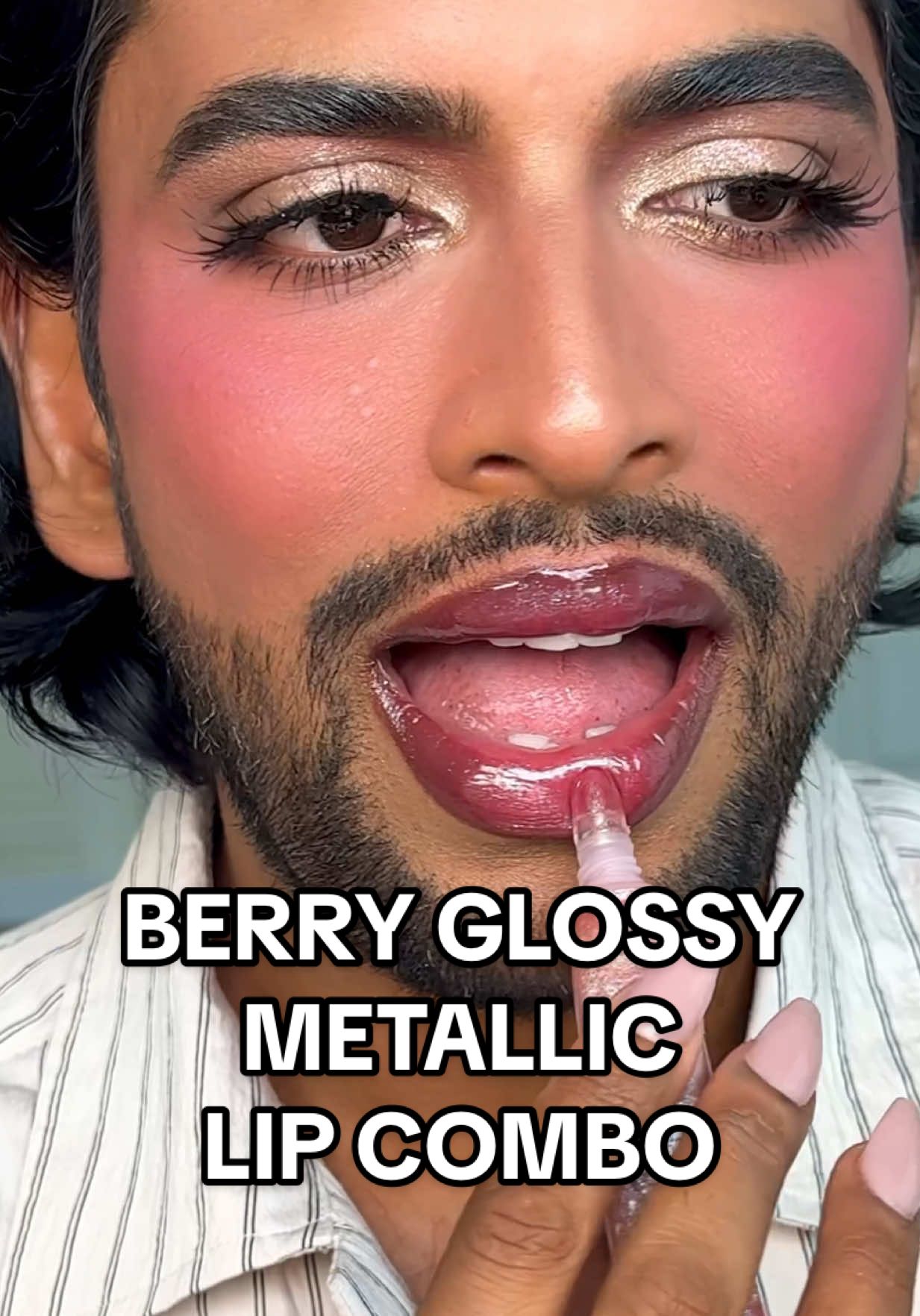 Berry Glossy Metallic Lip 🍒✨ #lipcombo #berrylipcombo #twotonedlips #liplanguage 