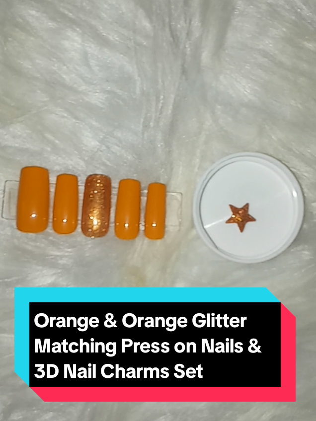 Get Yours Now! #nailswithnipressonnails #nailswithninailcharms #pressonnailsnailcharmsset #orangenails #silverglitternails @Poshmark @BeetlesGelPolish 