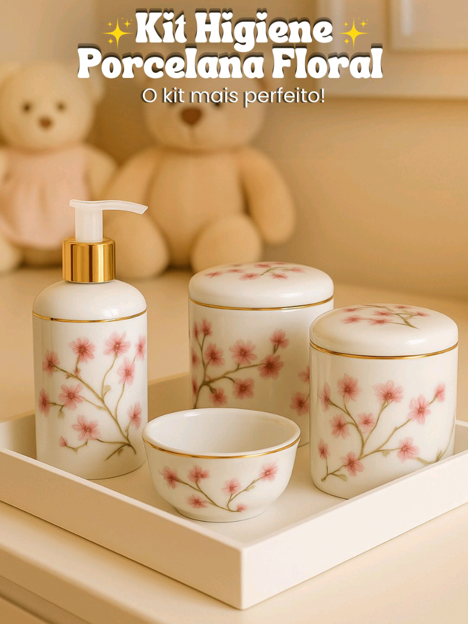 Kit Higiene Bebe Rosa Flor Menina Porcelana Floral #infantil  #modainfantil #foryou  #crianças  #maternidade 