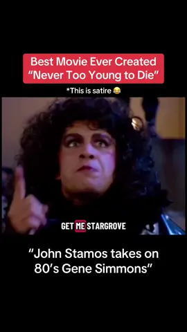 Best Movie Ever Created - Never Too Young to Die (1986) - John Stamos takes on 80’s Gene Simmons *This is satire 😂 #80s #roast #commentary #fyp #foryoupage 