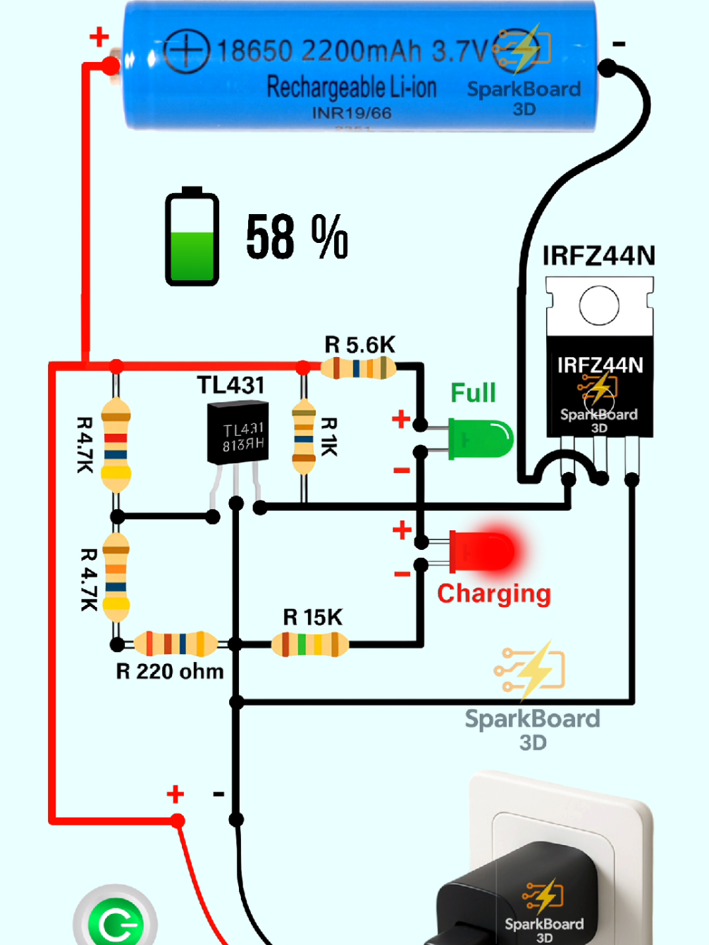 3.7/4.2V auto cut-off battery charger circuit | Lithium ion battery charger circuit | 18658 battery charger | Auto cut-off battery charger  #batterycharger #autocutoffcharger #18650battery #charger #lithiumionbatteries 
