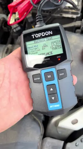 So I got this little TikTok shop purchase. It's a TOPDON battery tester. And I just tested this battery, and look at that, replace. She was having issues starting as well as all kinds of different lights were coming on. So, let's get this battery switched out. I just picked one up just in case. And we'll see if we got that kind of a error again. Got the new battery in. That took about two or three minutes. Wasn't too bad on this car. And... Good battery. Awesome. That test was really quick. #batterytester #tiktokahop 