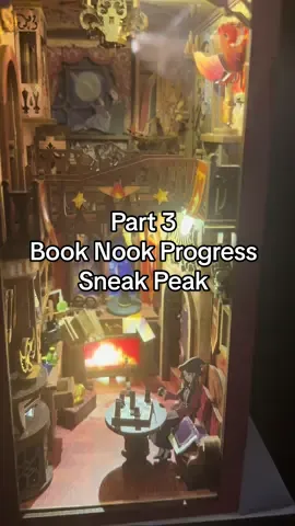 Part 3  | My Flame Common Room Book Nook build 🔥✨ It’s finally starting to come together with all the cozy details, magical vibes, and a little sneak peek of the finished look. Stay tuned for Part 4 for the final full reveal! 🏰📚 @CUTEBEEOFFICALSHOP  #booknook #miniatures #BookTok #cozyvibes #fantasybook 