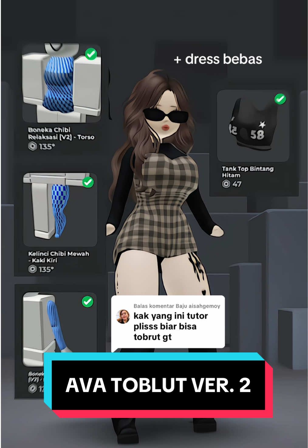 Membalas @Baju aisahgemoy item wajib nya adalah ✨tank top✨ di vt aku ya, di combine sama dress bebas. kalo gapake tank top ini kurang toblut😚 badan : chibi relaxed tangan : chibi relaxed kaki : kaki kelinci #robloxtrend #avatobrut #avaroblox #robloxtobrut #fyp 