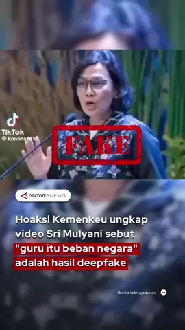 Kementerian Keuangan menanggapi video viral yang menampilkan Sri Mulyani berpidato menyebut 'Guru itu beban negara', mengenai hal ini Kepala Biro Komunikasi dan Layanan Informasi Kemenkeu Deni Surjantoro pada Selasa (19/8) menyebut video tersebut adalah hoaks atau berita bohong. Deni menyatakan video yang ramai beredar itu merupkan hasil rekayasa Deepfake, dan potongan tidak utuh dari pidato Menkeu dalam Forum Konvensi Sains, Teknologi, dan Industri Indonesia di Institut Teknologi Bandung (ITB) pada 7 Agustus lalu. #srimulyani #kemenkeu #menterikeuangan #gurubebannegara #deepfake   