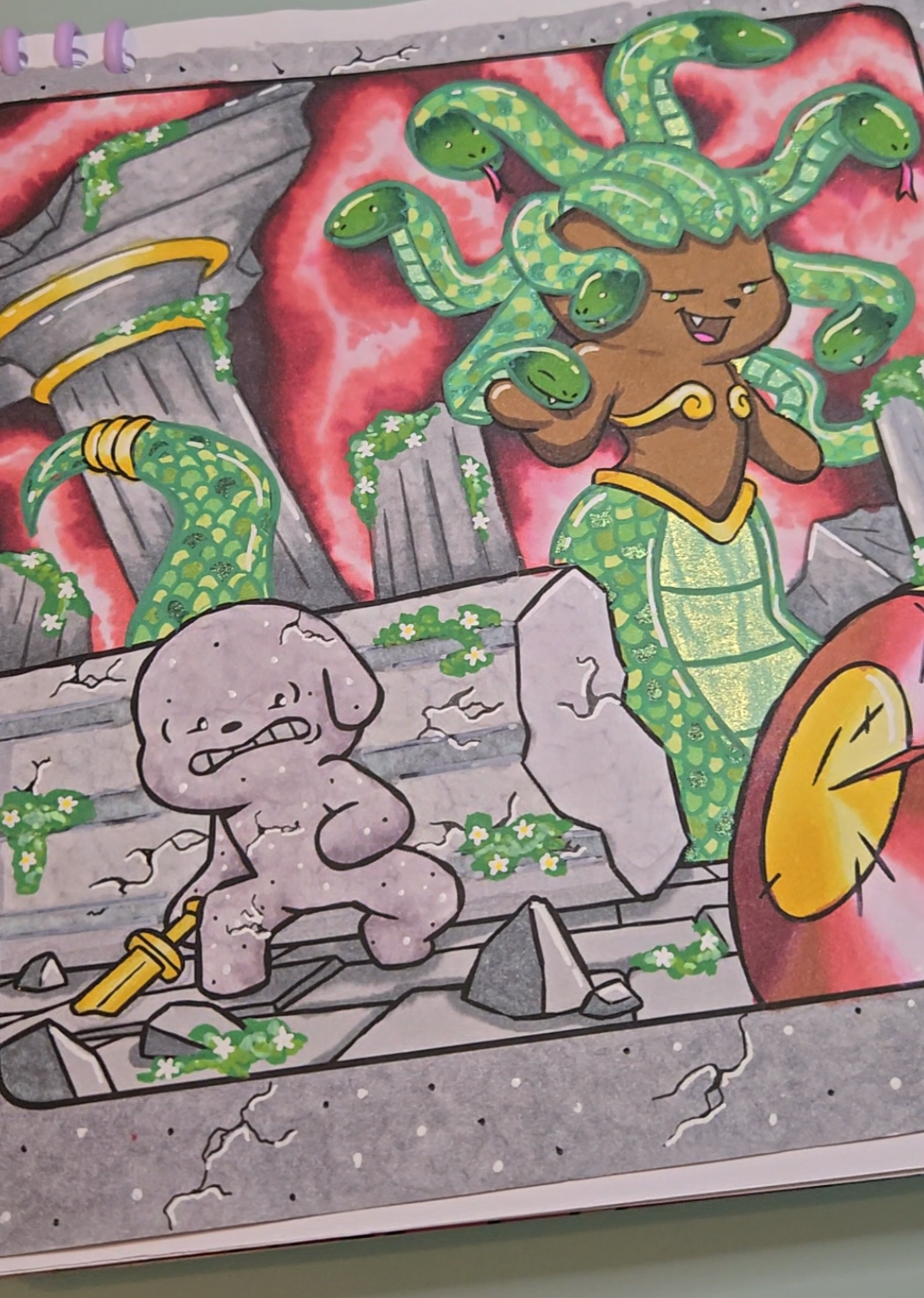Medusa. Laisse toi envoûter par son regard!  Une page de ouf dans un livre de ouf. 