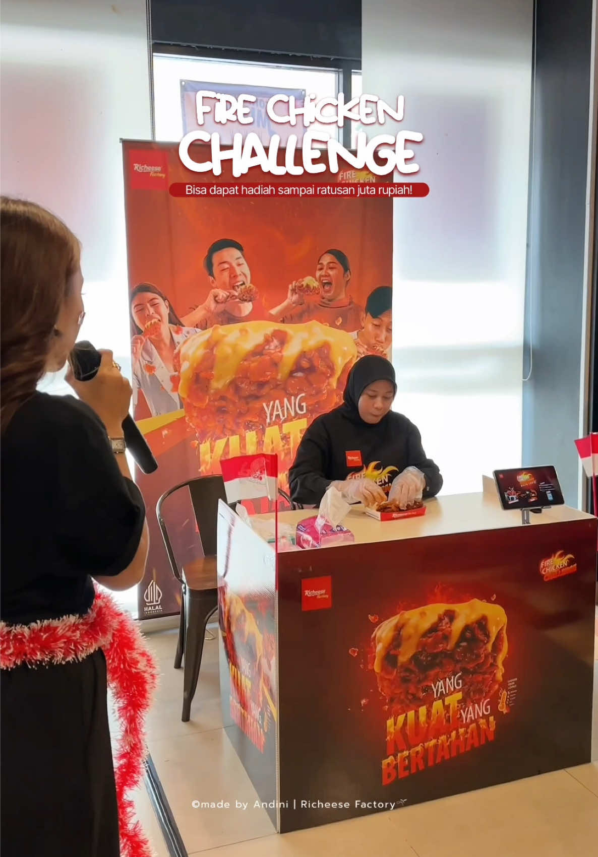 FIRE CHICKEN CHALLENGE! 🍗🔥 Tau ngga?! Makan fire chicken Richeese bisa dapat iphone dan hadiah sampai ratusan juta?   📩 Awalnya cuma email misterius… 👀 Endingnya? Ketemu tantangan pedes paling gokil di @richeese_factory! 5 menit, 2 Fire Chicken Level 3, no minum, no saus tambahan. Dan yes, aku resmi masuk Geng Huh Hah! Yuuk ikutan challenge nya kembali di: 📍 @richeese_factory JL. Perintis Kemerdekaan, Makassar 🗓️ 22 - 24 Agustus 2025  Siapa yang berani nyusul? 😏 #FireChickenChallenge #GengHuhHah #YangKuatYangBertahan