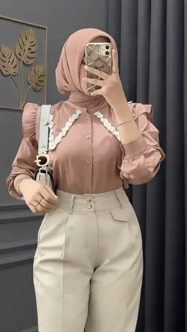 EMWEHA Blouse Leora Kerah Renda Polo Linen Atasan Wanita Full Kancing Baju Dewasa Casual