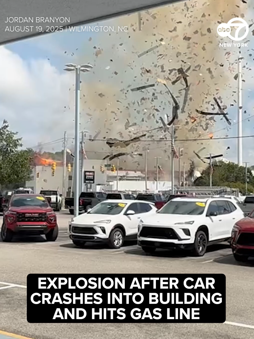 Tap 'Read article by ABC7NY' for more | Four firefighters were injured after a building exploded Tuesday in Wilmington, North Carolina.