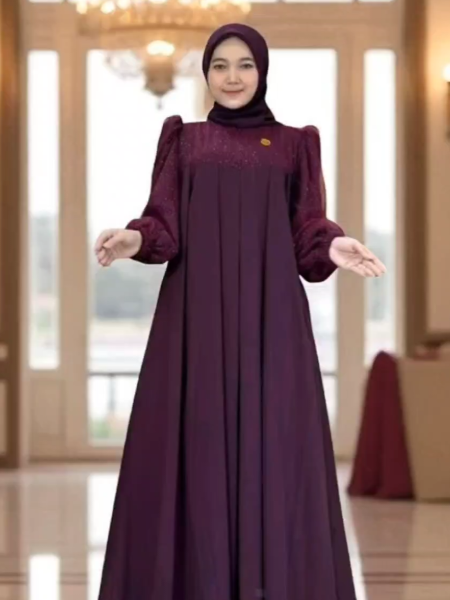 Zazaa Label - Adya Set LD 130 Gamis Muslim Wanita Hijab Motif Polos Bahan Ceruty babydoll (full furing) kombinasi tile gliter sparkling Pesta Mewah Busui #gamis #gamiskekinian #gamismurah #gamislebaran #gamiscantik 