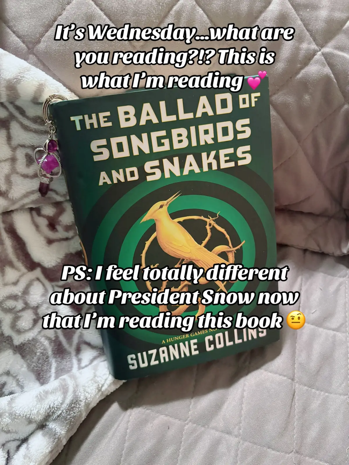 It’s Wednesday y’all!! What are you reading?? I’m reading The Ballad of Songbirds and Snakes (Hunger Games) and whoa…I feel so different about President Snow now that I’m reading about his beginning. It’ll be interesting to see how this turns out??  #hungergames #theballadofsongbirdsandsnakes #presidentsnow #whatareyoureading #lucygraybaird 