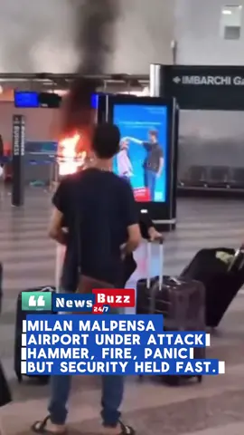 A hammer-wielding man smashed check-in monitors and set fire to trash bins at Milan’s Malpensa Terminal 1. Security tackled him and the fire was quelled. No major delays—but sheer panic. Are airports really safe? Share your thoughts. #milan #Italy #Italyano #italy🇮🇹  #italynews 