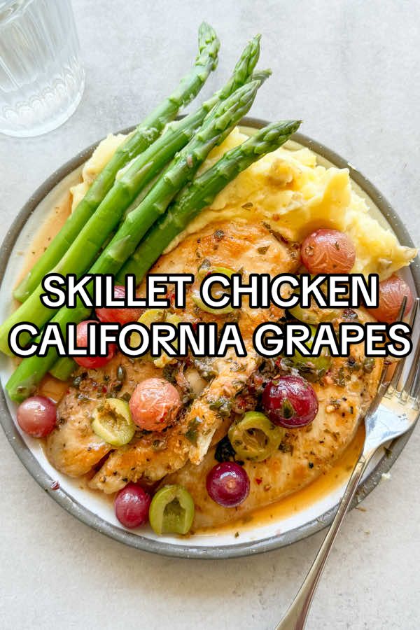 Skillet Chicken with California Grapes and Olives… easy, delicious and loaded with flavor. The chicken is butterflied, pounded thin, seared to perfection and smothered in an outrageously delicious white wine pan sauce with Grapes from California, olives, capers and citrus. Maybe the best part is it comes together in less than 20 minutes with simple ingredients! I served it with some blanched asparagus and mashed potatoes to soak up all the sauce, but it also goes great with rice and green beans or some crusty bread for dipping. And you can substitute chicken broth instead of wine to keep it alcohol-free. Whatever you do, don’t skip the Grapes from California. They’re an amazing and natural way to boost the flavor and sweetness of your favorite recipes #sponsored . Find the full recipe on my blog www.cookprimalgourmet.com by clicking the link in my bio  #recipes #FoodTok #asmr #glutenfree 