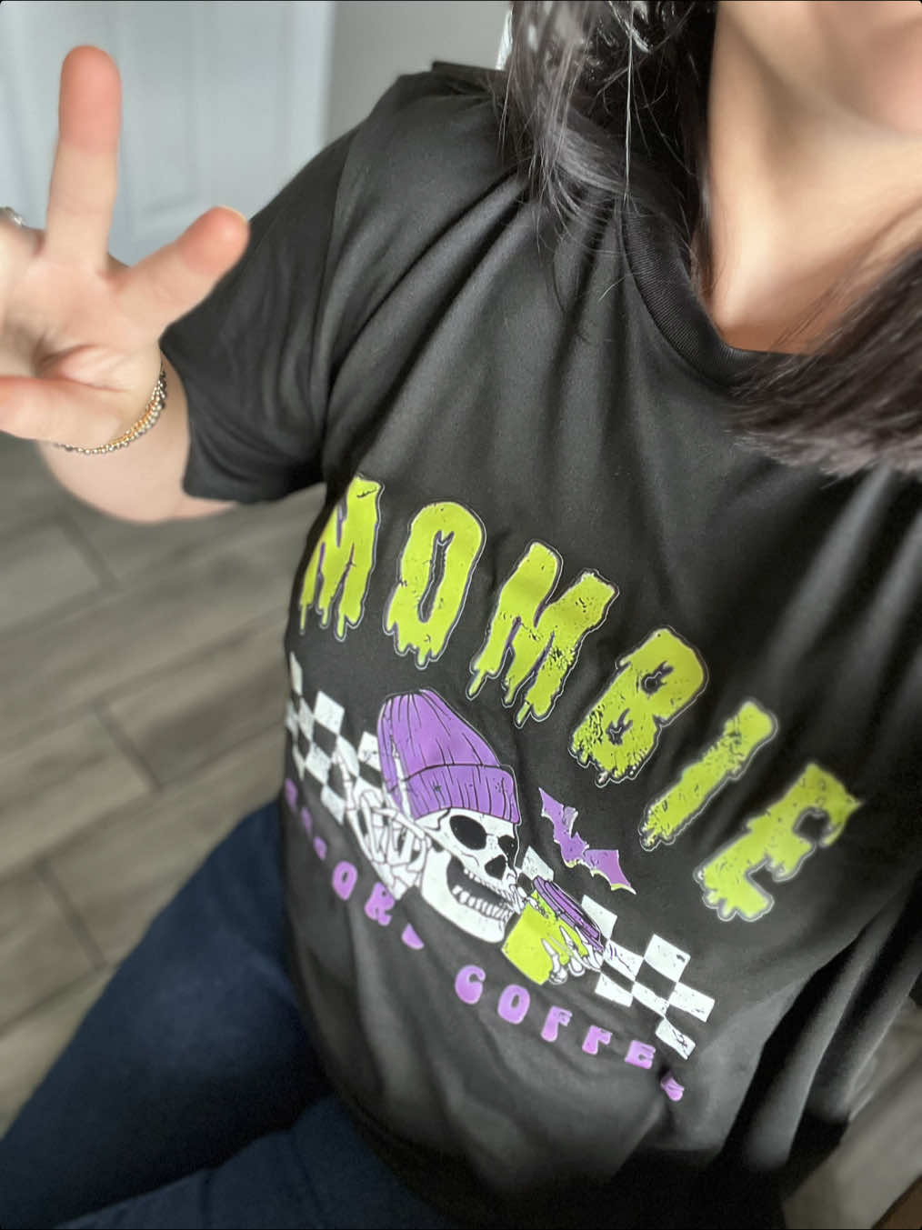 This shirt is perfect for us moms who need coffee before functioning and starting the day! It’s less than $10 too & FREE shipping, just be mindful of your size when ordering 🖤 #MomsofTikTok #momsbelike #mombie #needcoffee #tiktokshop 