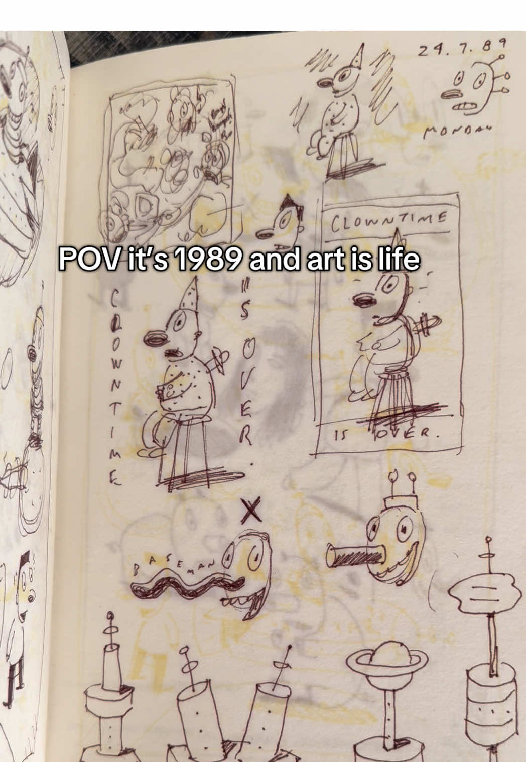 🌀🪐🛸🐈‍⬛🖌️⏳ sketchbook number 53 when I was 28 going on 29. Hard to believe I’m on number 158 now.  #artist #whimsy #90skid #nostalgia #80s 