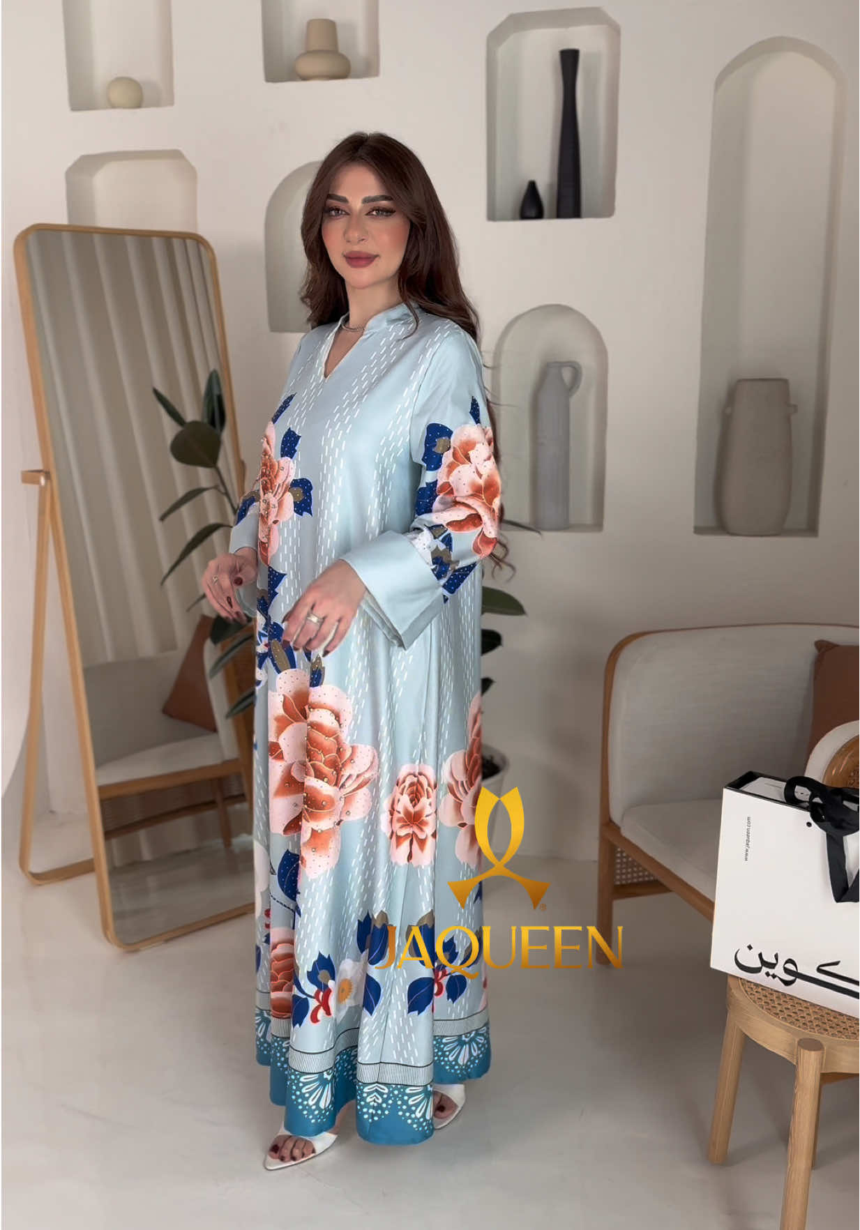 رمز الجلابية : A2646 جلابية واسعة مشجره بلون سماوي  #fyp #foryou #جاكوين #جلابيات #المملكة_العربية_السعودية 