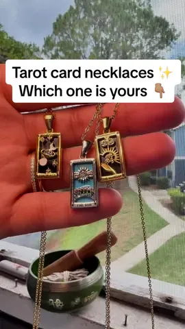 These tarot card necklaces are so fun to wear ✨ Each one holds a different energy 🌙☀️⭐ 👇🏽 Which one would you pick #tarot #necklace #spiritualstyle #aesthetic #creatorsearchinsights 