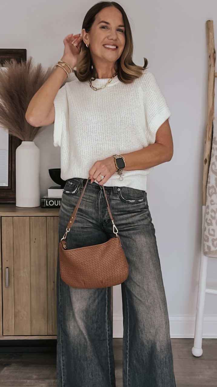 🛍️🛍️🛍️ shop in my LTK (wishes_reality - I have a link in my bio)! Everything is saved in the TikTok highlight 🥰 The perfect lightweight denim and most flattering silhouette. I LOVE the new washed black option too🖤 sweater, tote and gorgeous studded flats are all Target too, but you’d swear they were from Madewell! #targetstyle @targetstyle  Target style, target outfit, trendy outfit, casual fall outfit idea, Pinterest outfit, affordable style, over 40 style, over 40 outfit, over forty fashion, mom style, casual chic, quiet luxury style