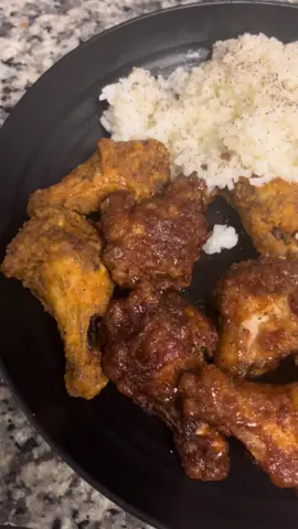 #shrimp #rice #hotwings tonight’s dinner 