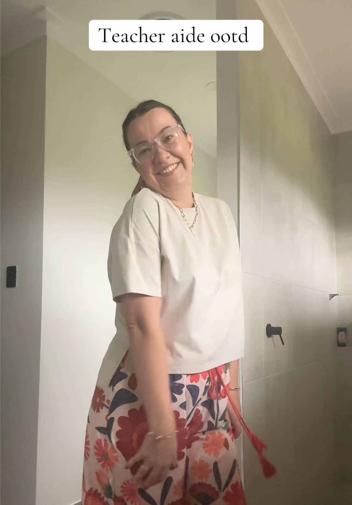 Floral pants today for school!!  #teacheraide #teacheroutfit #OOTD #teachersoftiktok #outfitsforschool 