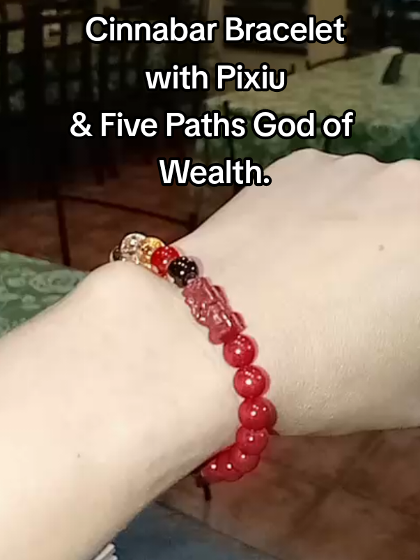 Cinnabar Bracelet with Pixiu & Five Paths God of Wealth. #cinnabar #pixiu #cinnabarbracelet #charmbracelet #charmbracelet 