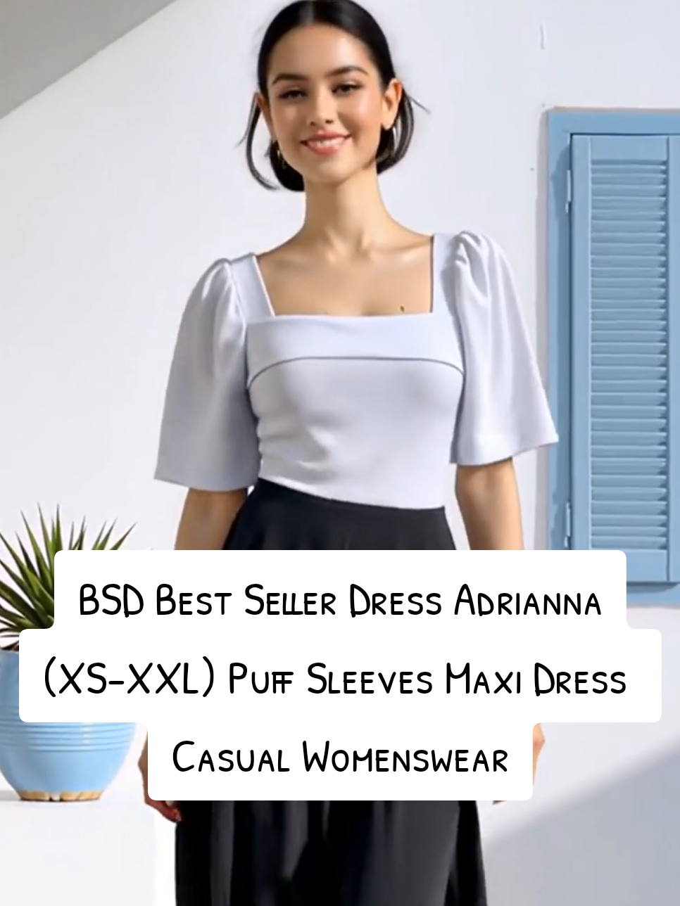 BSD Best Seller Dress Adrianna (XS-XXL) Puff Sleeves Maxi Dress Casual Womenswear #BSDDress #AdriannaMaxiDress #WomensCasualFashion #PuffSleeveStyle #WomensWear 