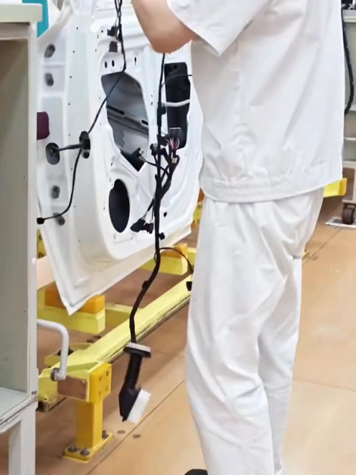 Car factory: door wiring installation