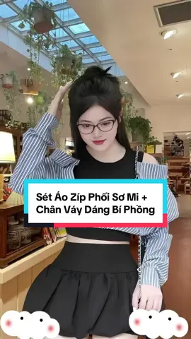 Sét Áo Zíp Phối Sơ Mi Kẻ Hở Vai + Chân Váy Dáng Bí Phồng #ngocmayshop88 #setxinh #viralvideo 