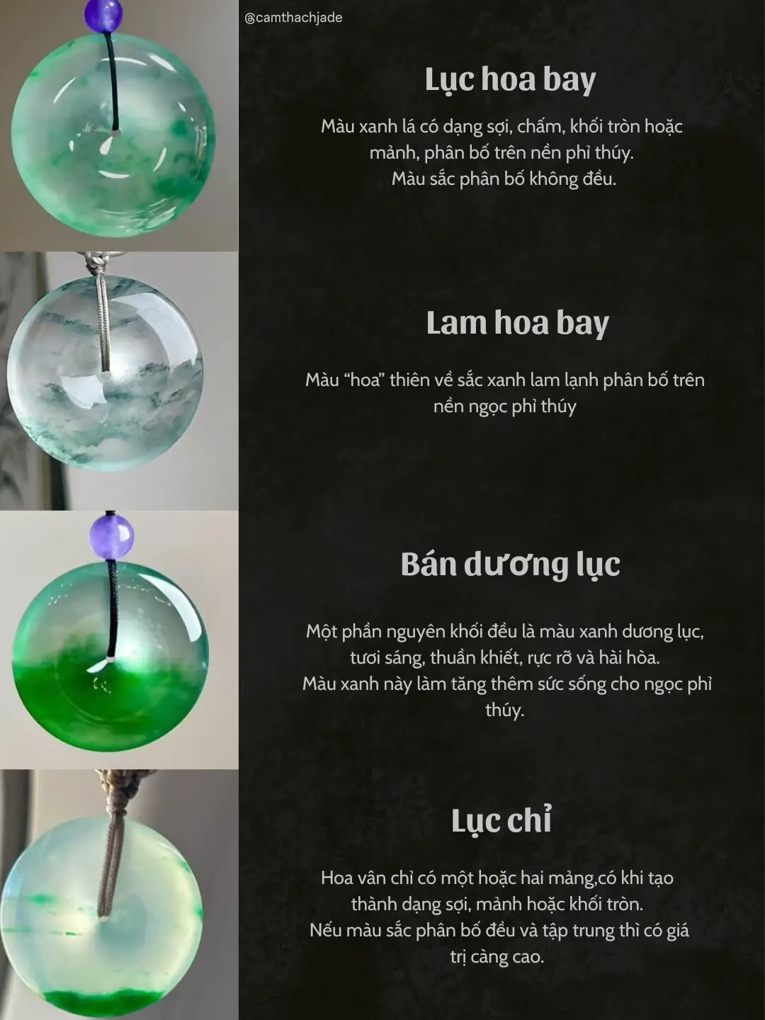 Một số màu phổ biến của ngọc phỉ thuý hay gặp trên thị trường. Chị em nào chưa biết thì nên lưu lại để chọn đúng màu mà mình ưng ý nha✅ 🤔Đố các chị em biết màu nào thường có💰cao nhất???? #xuhuong #ngoccamthach #ngocphithuy #vongcamthach #trending 