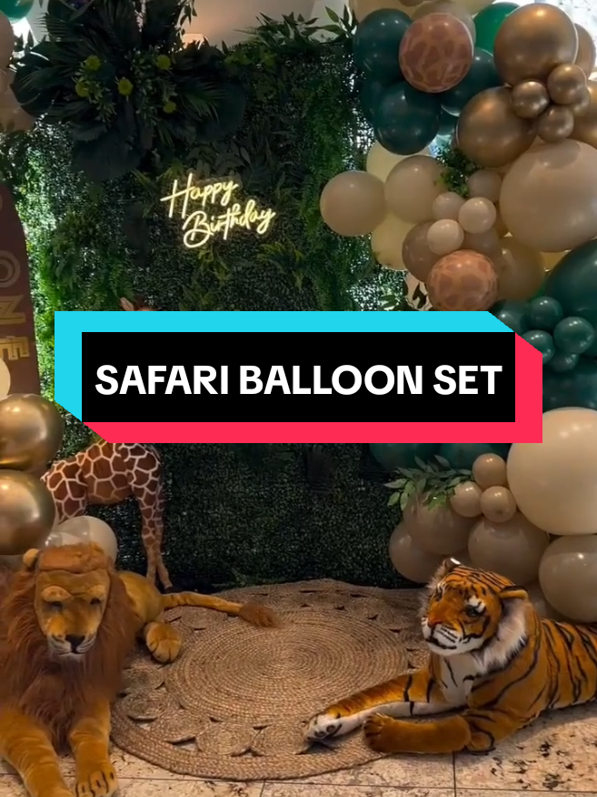 101pcs Sage Green Safari Balloon set #partysetupideas #safarithemeparty #balloondecoration #eventstyling #birthday 