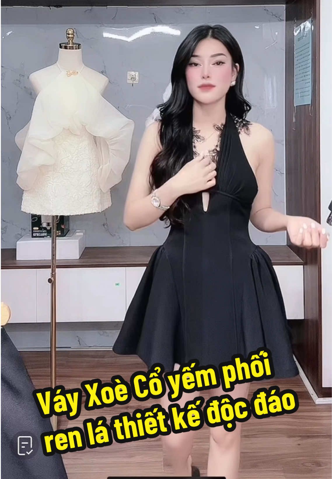 Váy Xoè Cổ yếm phối ren lá thiết kế độc đáo #xuhuong #xuhuongtiktok #xuhuong2025 #vayxinh #đầm 