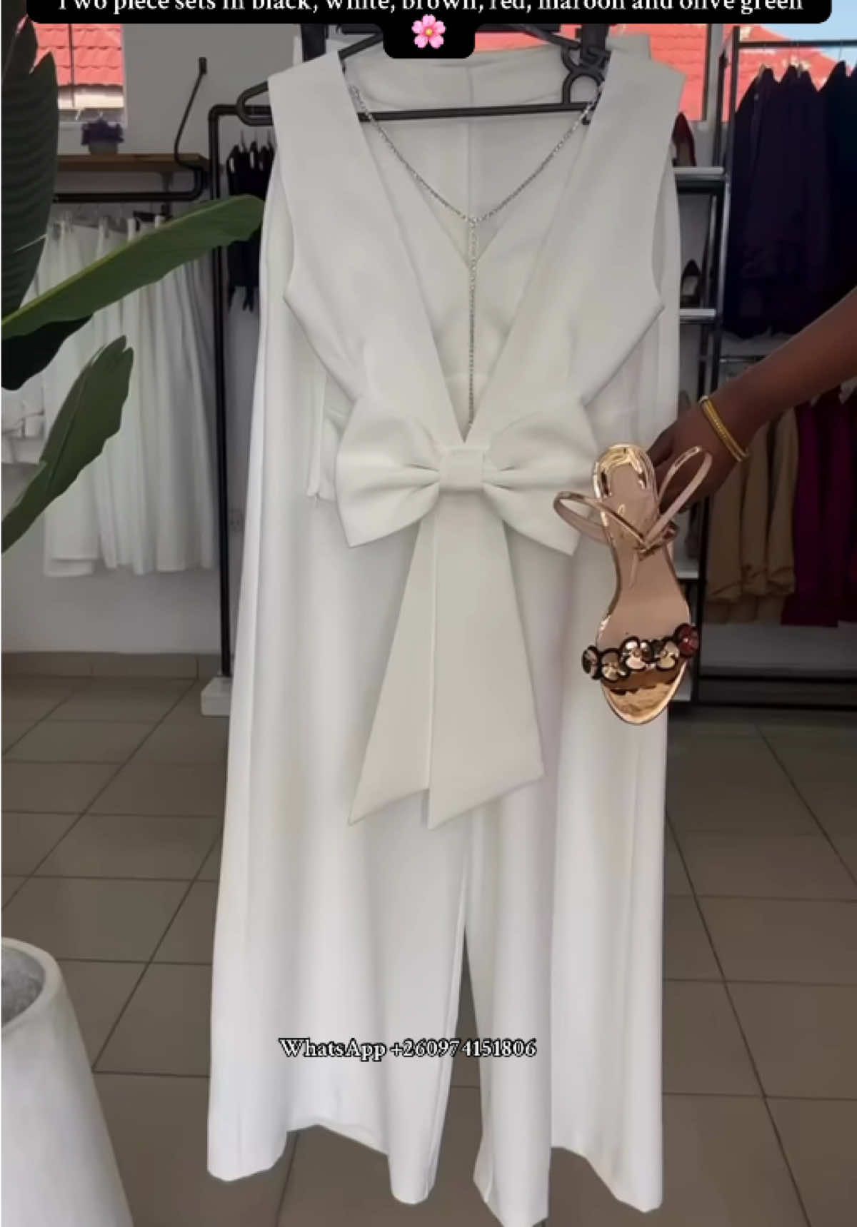 PRICE: K390(without accessories) LOCATION: Online store based in Chilanga. We deliver across Zambia via Platnum Courier and Yango Courier (delivery fee varies by location). •Town delivery: K25–K40 depending on the area. Made on request–delivery in 1–2 days 🚨 #twopiece #formalwear #pantsforwomen #twopieceset 