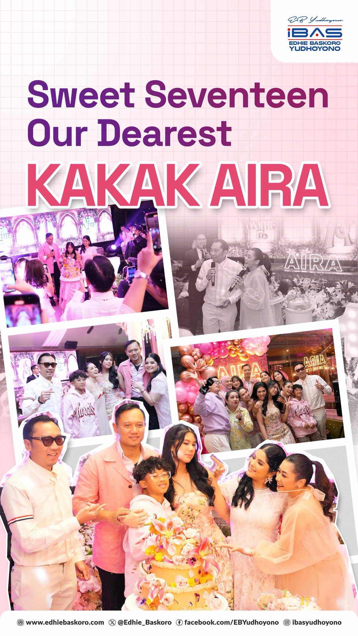 Happy Sweet Seventeen our dearest kakak Aira!  Semoga semua cita-cita kakak Aira tercapai, tetap rendah hati dan berani mengejar mimpi. You’re such a beautiful soul inside and out! We’re always here for you! Always proud and always loving you. Big hugs from Uncle, Tante, and all your cousins 💗 -EBY Family-