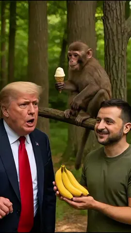 Trump shocked 😲 | Zelensky offers bananas 🍌 | Monkey enjoys ice cream 🍦😂 #FunnyVideo #WorldLoop
