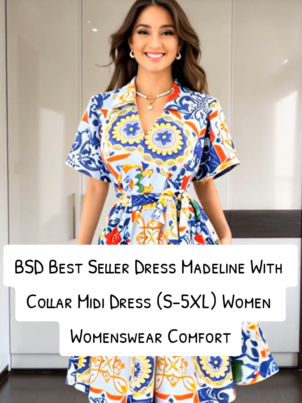 BSD Best Seller Dress Madeline With Collar Midi Dress (S-5XL) Women Womenswear Comfort #BSDDress #MadelineDress #ComfortableStyle #WomensFashion #MidiDress