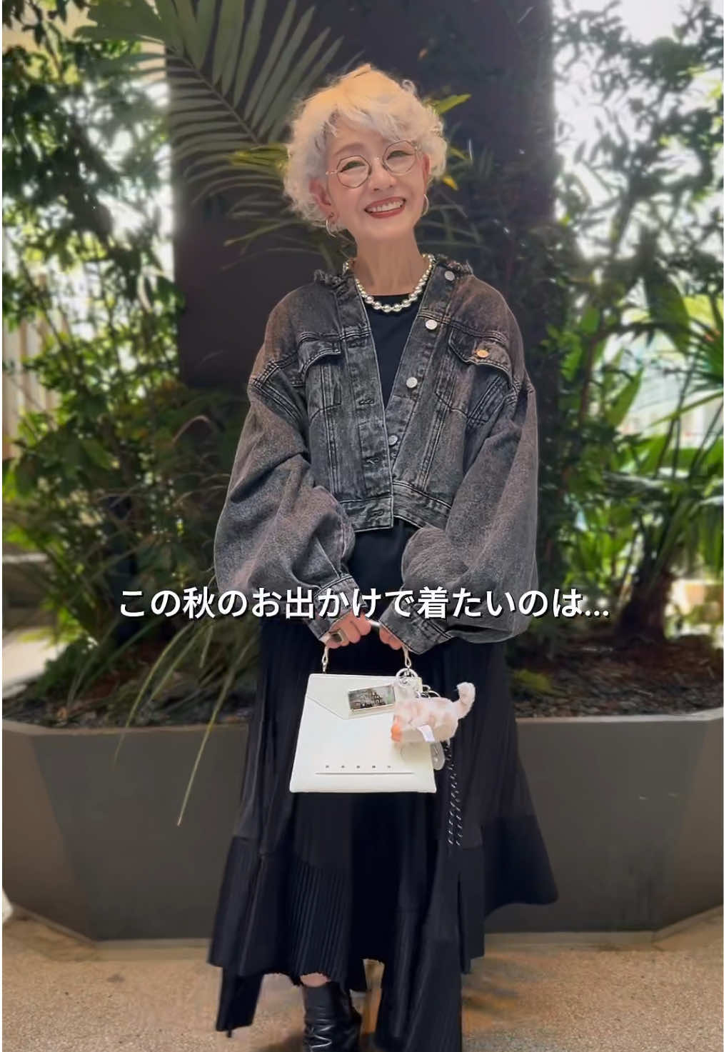 商品：【SET】アシンメトリーロンT+ボリュームスリーブノーカラーデニムジャケット+アシンメトリープリーツスカート(3SET) 商品詳細はプロフィールからチェック✅ #50代ファッション #60代ファッション #大人カジュアル 