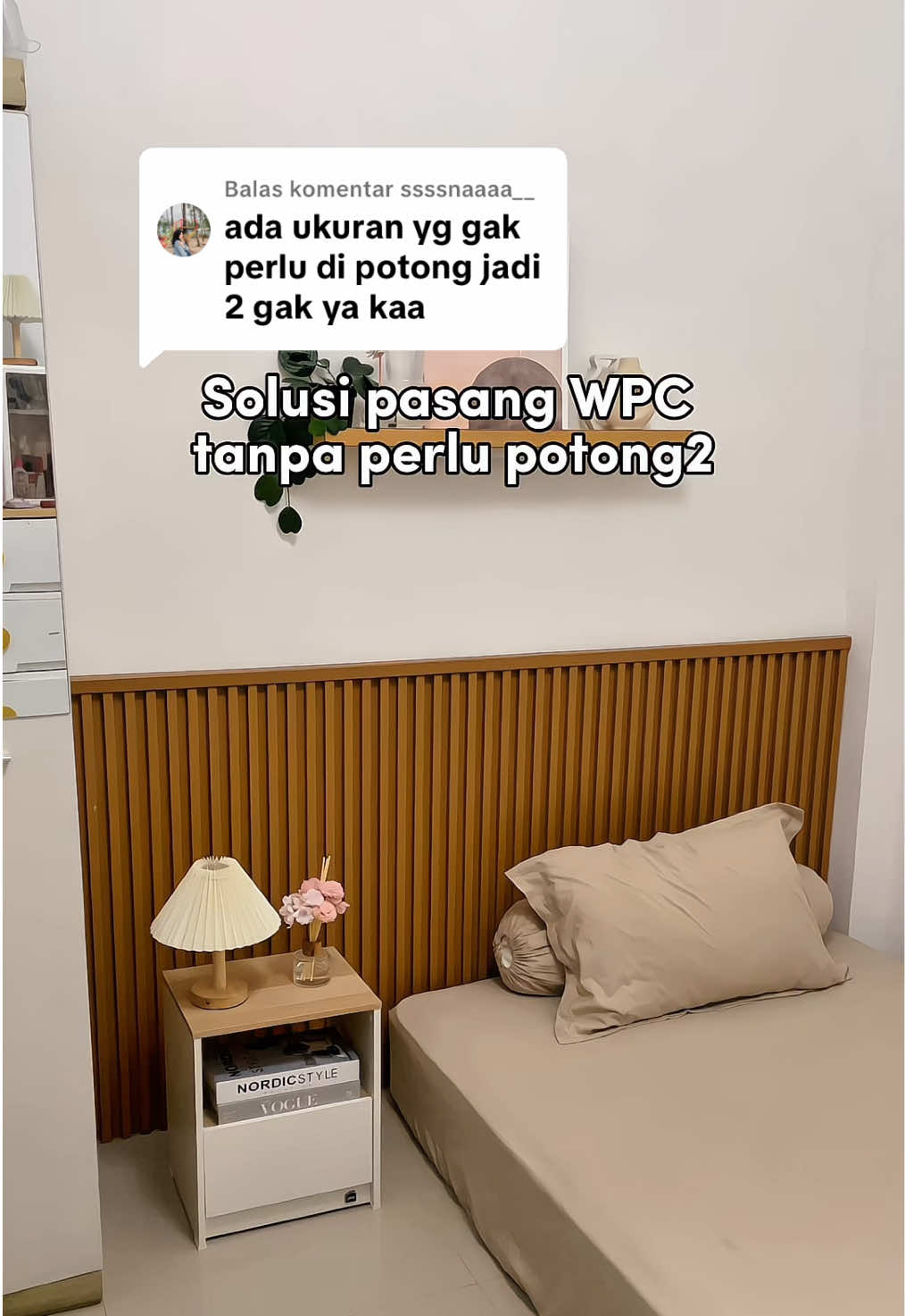 Membalas @ssssnaaaa__ ada dong kk 🤗 , bisa cek linknya dikeranjang kuning ya. Yg mau samaan kodenya aku pake kode 1008 🥰 #wpc #wallpanel #makeoverkamar 