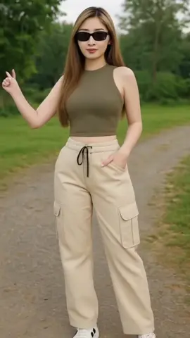 Uniquee-CARGO PANTS WANITA JUMBO - Celana Panjang Kaki Nyaman Katun Twill Karet Baggy Kerja Stretch Basic