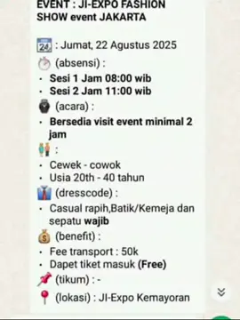 Bismillah besok acara di Jie expo Jakarta masih fashion show Asia.  japri AJA yang Mau   drescode batik hhe.